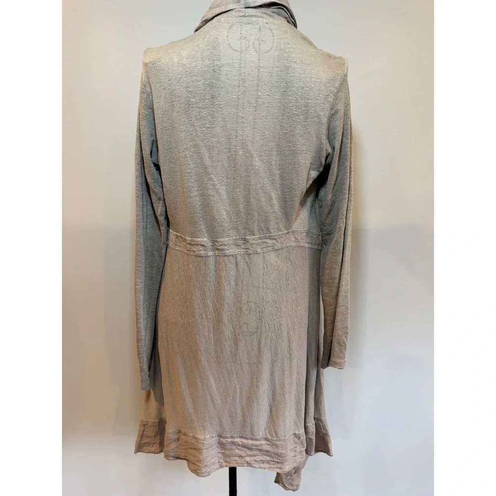 Cut Loose Womens Small Taupe Linen Blend Open Front Waterfall Draped‎ Cardigan
